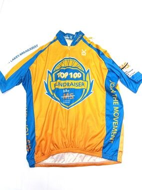 VOMAX Mens XL Blue Yellow Short Sleeve Top 100 MS Fundraiser Cycling Jersey V19